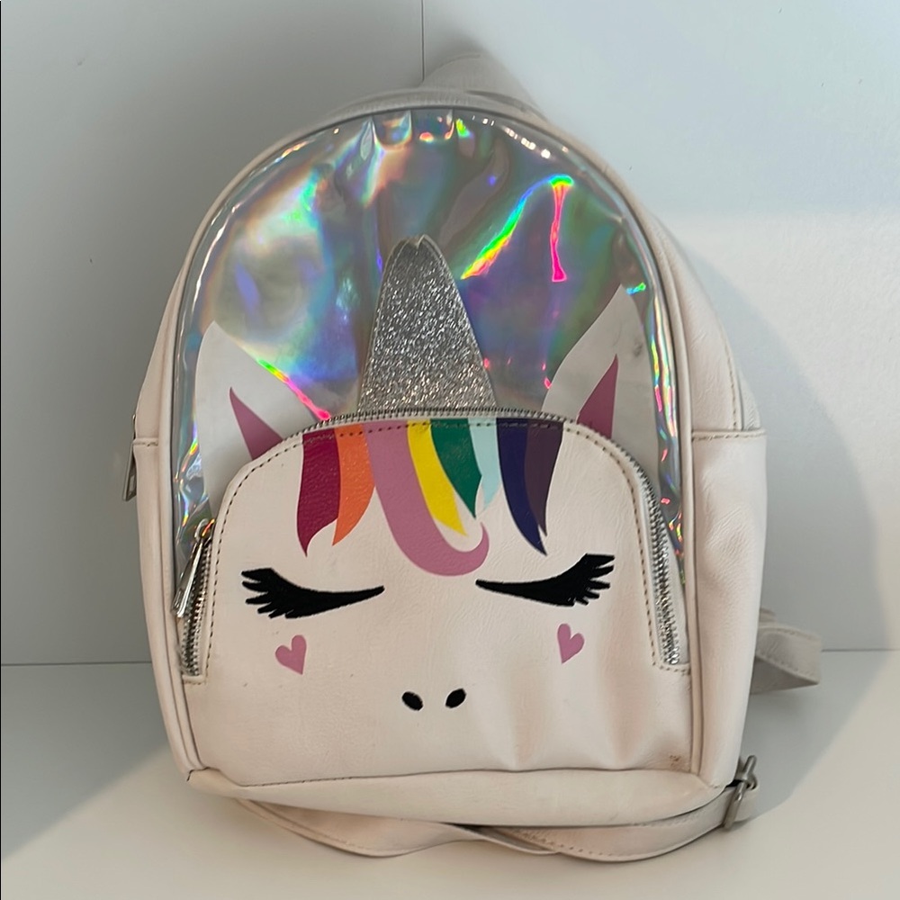Unicorn Kids Backpack with Silver and Rainbow Accents